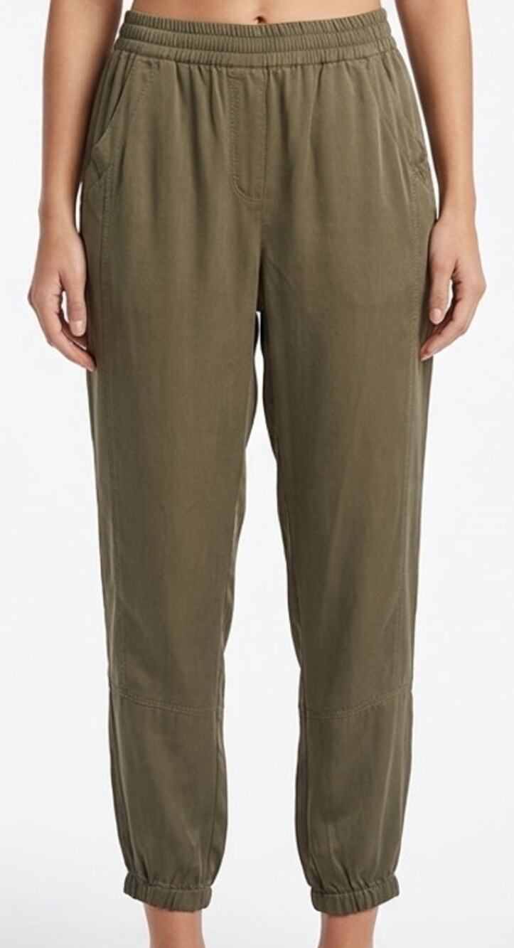 RENUAR Jogger Pants Elastic Waist High Rise Tapered Leg Olive Green Womens Sz L